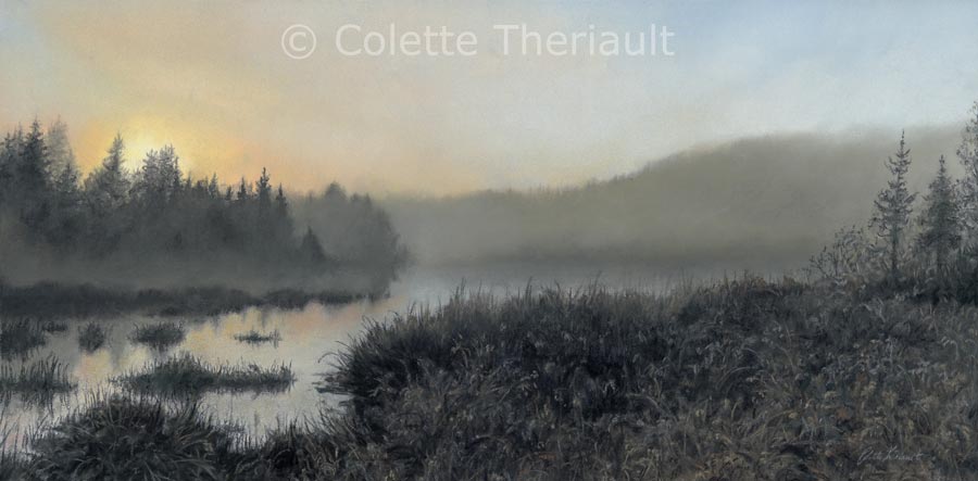 Misty Marsh Sunrise Landscape Painting by Colette Theriault