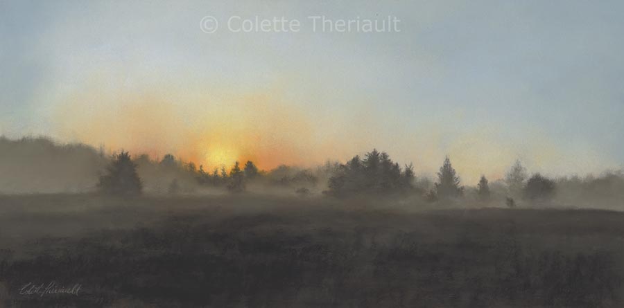 Sunrise Mist Landscape Painting by Colette Theriault