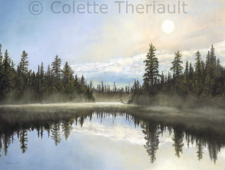 Morning lake reflection landscape by Colette Theriault
