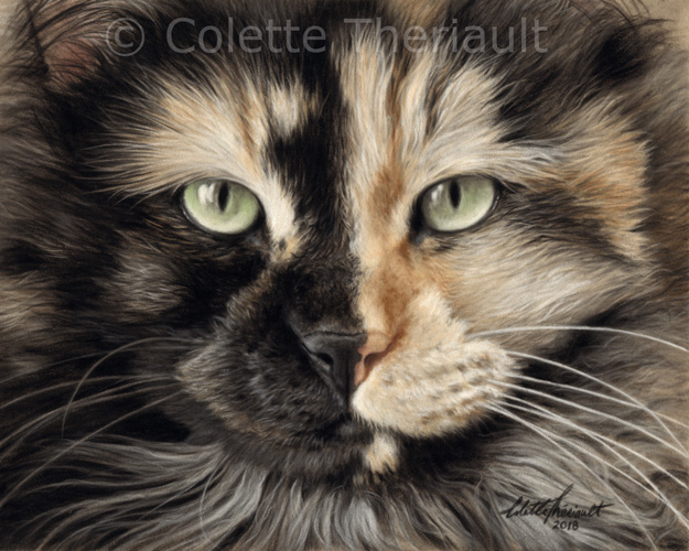 Calico cat painting by Colette Theriault