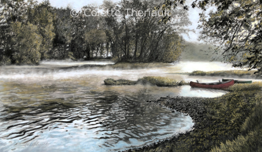 River canoe landscape art by Colette Theriault
